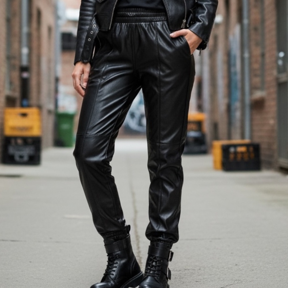 New TINSEL Black Faux Vegan Leather Jogger Pant Petite M Edgy Rocker Grunge Punk